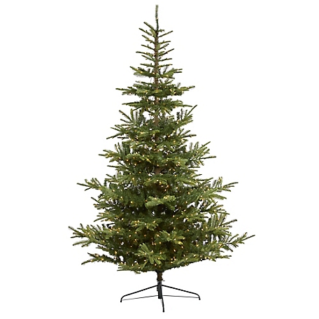 Nearly Natural 9 ft. Layered Washington Spruce Artificial Christmas Tree with Clear LED Lights and Bendable Branches