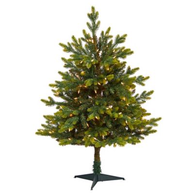 Nearly Natural 3 ft. Pre-Lit North Carolina Fir Artificial Christmas Tree with Bendable Branches, Clear LED Lights