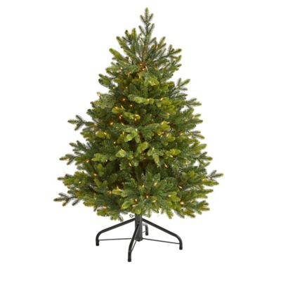 Nearly Natural 4 ft. North Carolina Fir Artificial Christmas Tree with Clear LED Lights and Bendable Branches