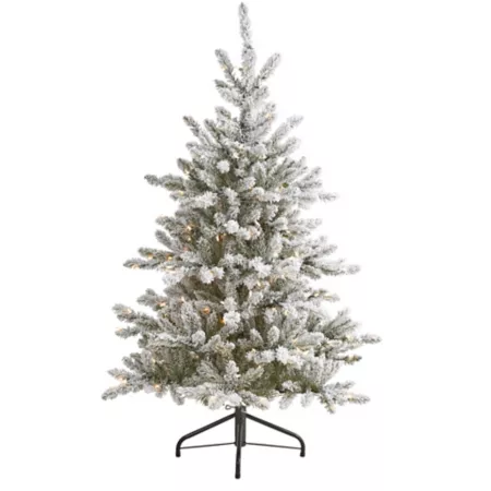 5' Flocked West Virginia Spruce Artificial Christmas Tree with Clear LED Lights and Bendable Branches Artificial Christmas Trees