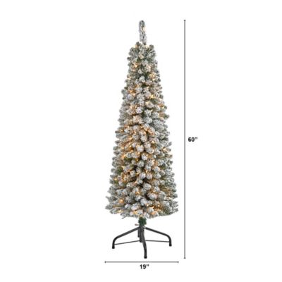 Image showing  5 ft. Flocked Pencil Artificial Christmas Tree with Clear LED Lights and Bendable Branches