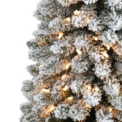 Image showing  5 ft. Flocked Pencil Artificial Christmas Tree with Clear LED Lights and Bendable Branches