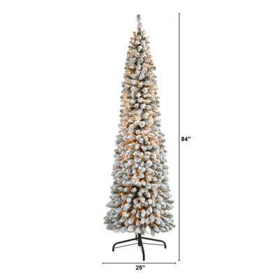 Image showing  7 ft. Flocked Pencil Artificial Christmas Tree with Clear Lights and Bendable Branches