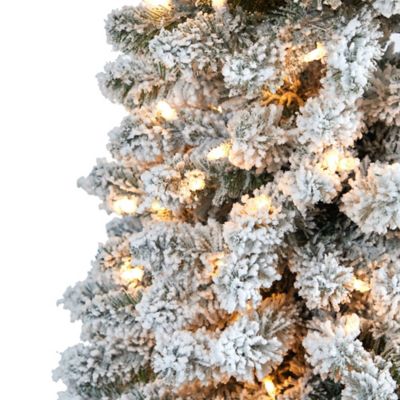 Image showing  7 ft. Flocked Pencil Artificial Christmas Tree with Clear Lights and Bendable Branches
