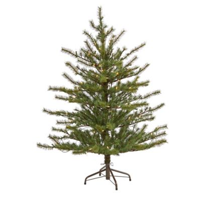 Nearly Natural 4 ft. Vancouver Mountain Pine Artificial Christmas Tree with Clear Lights and Bendable Branches