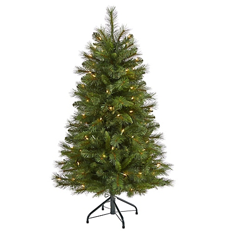 Nearly Natural 4 ft. West Virginia Mountain Pine Artificial Christmas Tree with Clear Lights and Bendable Branches