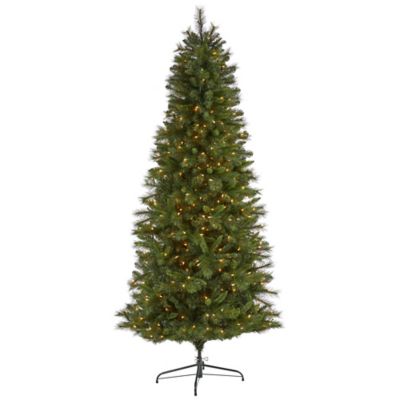 Nearly Natural 7.5 ft. Slim West Virginia Mountain Pine Artificial Christmas Tree with Clear LEDs, Bendable Branches