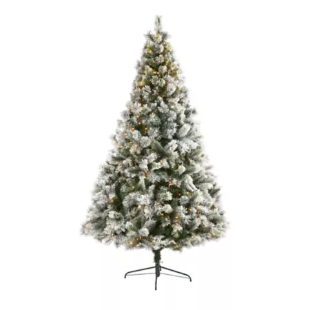 Nearly Natural 8-Foot Flocked Oregon Pine Artificial Christmas Tree with Clear Lights and Bendable Branches Artificial Christmas Trees