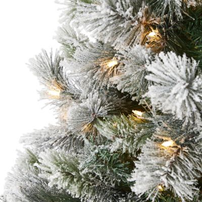 Image showing  8 ft. Flocked Oregon Pine Artificial Christmas Tree with Clear Lights and Bendable Branches