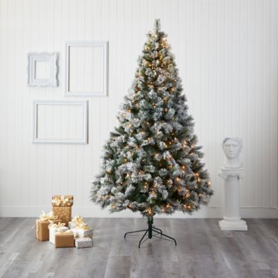 Image showing  8 ft. Flocked Oregon Pine Artificial Christmas Tree with Clear Lights and Bendable Branches
