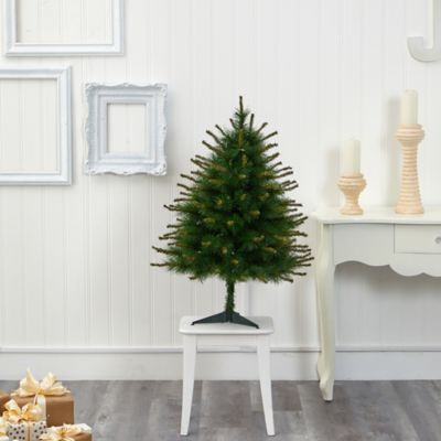 Image showing  3 ft. Pre-Lit New England Pine Artificial Christmas Tree with Bendable Branches, Clear Lights