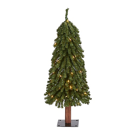 Nearly Natural 3 ft. Grand Alpine Artificial Christmas Tree with Clear Lights and Bendable Branches on Natural Trunk