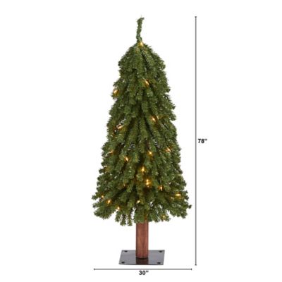 Image showing  3 ft. Pre-Lit Grand Alpine Artificial Christmas Tree with Bendable Branches on Natural Trunk, Clear Lights
