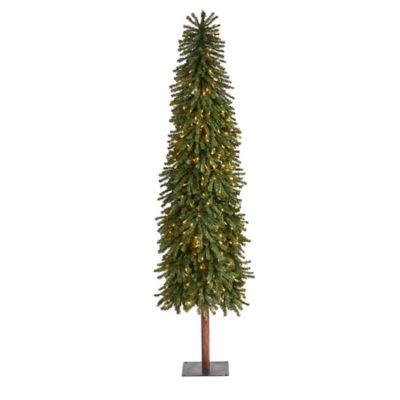 Nearly Natural 7 ft. Grand Alpine Artificial Christmas Tree with Clear Lights and Bendable Branches on Natural Trunk