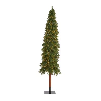 Nearly Natural 8 ft. Grand Alpine Artificial Christmas Tree with Clear Lights and Bendable Branches on Natural Trunk
