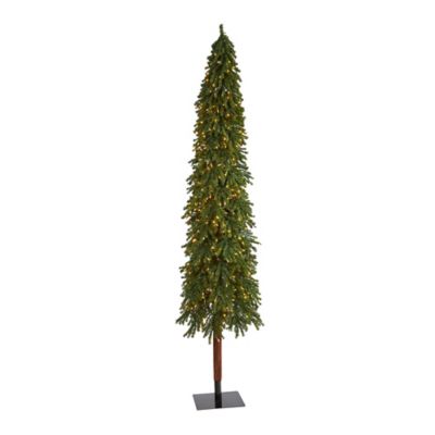 Nearly Natural 9 ft. Grand Alpine Artificial Christmas Tree with Clear Lights and Bendable Branches on Natural Trunk