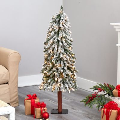 Image showing  4 ft. Flocked Grand Alpine Artificial Christmas Tree with Clear LED Lights