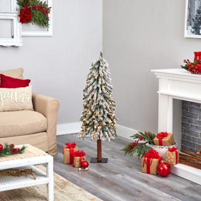 Image showing 5 th Nearly Natural 4 ft. Flocked Grand Alpine Artificial Christmas Tree with Clear LED Lights