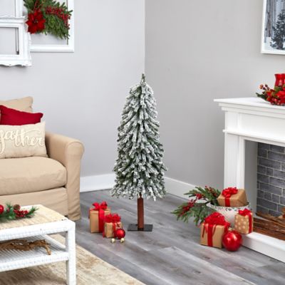 Image showing 6 th Nearly Natural 4 ft. Flocked Grand Alpine Artificial Christmas Tree with Clear LED Lights
