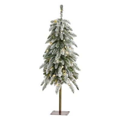 Nearly Natural 3.5 ft. Flocked Washington Alpine Artificial Christmas Tree with White Warm LED Lights, Bendable Branches