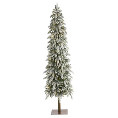 Nearly Natural 7.5 ft. Flocked Washington Alpine Christmas Artificial Tree with Clear LED Lights