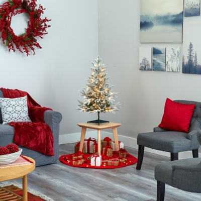 Image showing 5 th Nearly Natural 3 ft. Pre-Lit Flocked Manchester Spruce Artificial Christmas Tree with Bendable Branches, Clear LED Lights