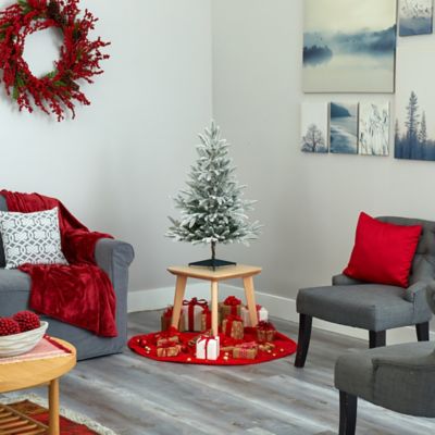 Image showing 6 th Nearly Natural 3 ft. Pre-Lit Flocked Manchester Spruce Artificial Christmas Tree with Bendable Branches, Clear LED Lights