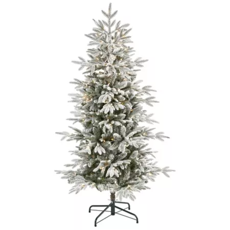 5.5 ft Flocked Manchester Spruce Artificial Christmas Tree with Lights and Bendable Branches Nearly Natural Artificial Christmas Trees