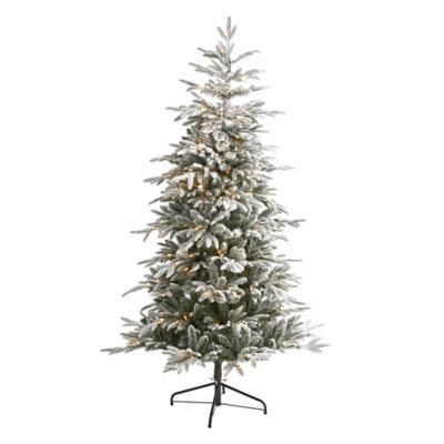 Nearly Natural 6.5 ft. Flocked Manchester Spruce Artificial Christmas Tree with Lights and Bendable Branches