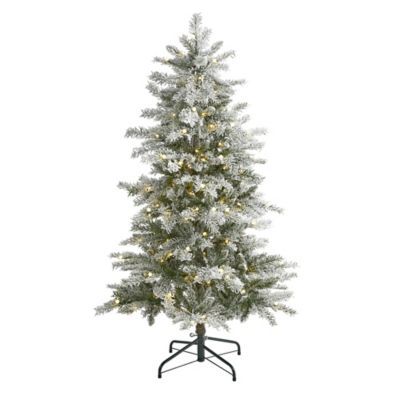 Nearly Natural 5 ft. Slim Flocked Nova Scotia Spruce Artificial Christmas Tree with LED Lights