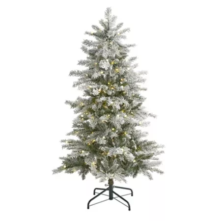 5' Slim Flocked Nova Scotia Spruce Artificial Christmas Tree with Nearly Natural LED Lights Artificial Christmas Trees