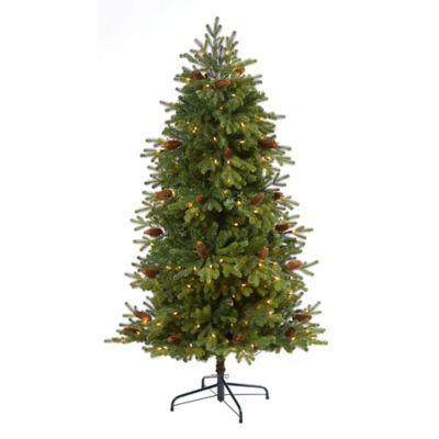 Nearly Natural 5.5 ft. Yukon Mountain Fir Artificial Christmas Tree with Clear Lights, Pine Cones and Bendable Branches