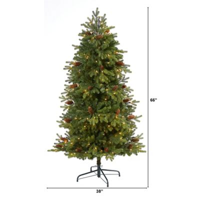 Image showing  5.5 ft. Yukon Mountain Fir Artificial Christmas Tree with Clear Lights, Pine Cones and Bendable Branches