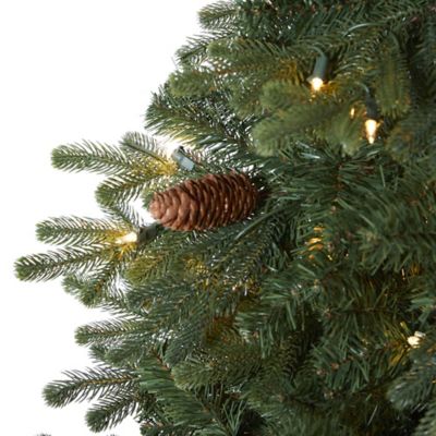 Image showing  5.5 ft. Yukon Mountain Fir Artificial Christmas Tree with Clear Lights, Pine Cones and Bendable Branches