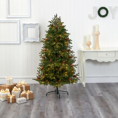 Image showing  5.5 ft. Yukon Mountain Fir Artificial Christmas Tree with Clear Lights, Pine Cones and Bendable Branches
