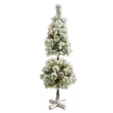 Nearly Natural 3-Foot Flocked Artificial Christmas Tree with Warm White LED Lights and Pine Cones Artificial Christmas Trees