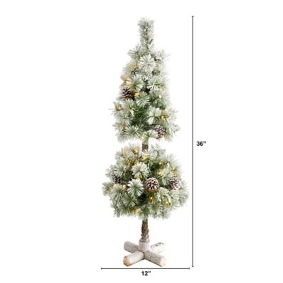 Image showing  3 ft. Pre-Lit Flocked Artificial Christmas Tree Topiary with Pine Cones, Warm White LED Lights