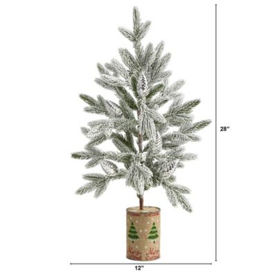 Image showing  28 in. Flocked Artificial Christmas Tree in Decorative Planter
