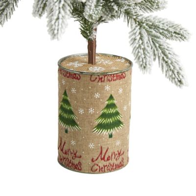 Image showing  28 in. Flocked Artificial Christmas Tree in Decorative Planter