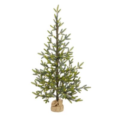 Nearly Natural 4 ft. Fraser Fir Natural Look Artificial Christmas Tree with LED Lights and Burlap Base