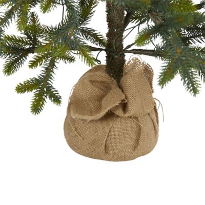 Image showing  4 ft. Fraser Fir Natural Look Artificial Christmas Tree with LED Lights and Burlap Base