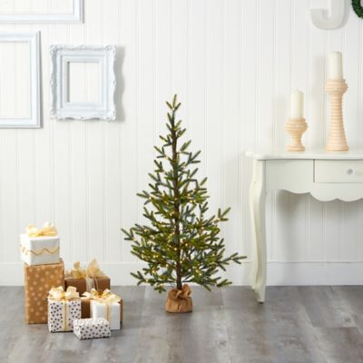 Image showing  4 ft. Fraser Fir Natural Look Artificial Christmas Tree with LED Lights and Burlap Base