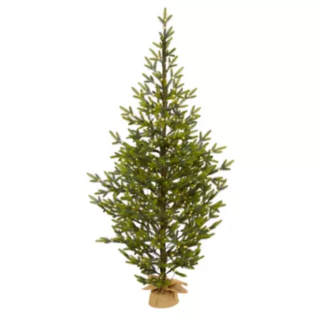 Nearly Natural 6 ft Fraser Artificial Christmas Tree Natural Look with LED Lights and Burlap Base Artificial Christmas Trees