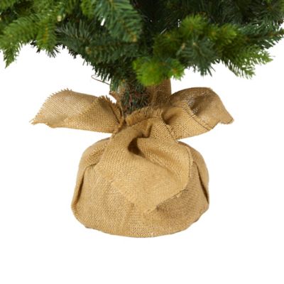 Image showing  5 ft. Fraser Fir Natural Look Artificial Christmas Tree with LED Lights and Burlap Base