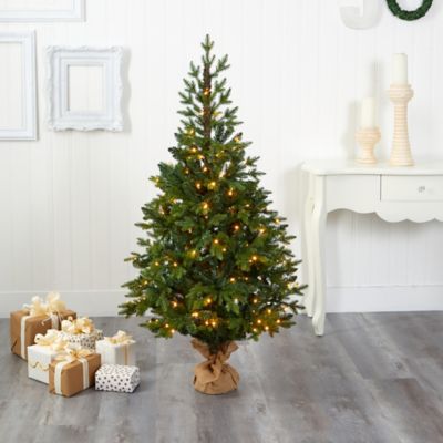 Image showing  5 ft. Fraser Fir Natural Look Artificial Christmas Tree with LED Lights and Burlap Base