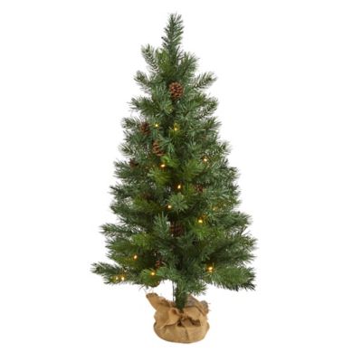 Nearly Natural 3 ft. Fraser Fir Natural Look Artificial Christmas Tree with LED Lights and Burlap Base