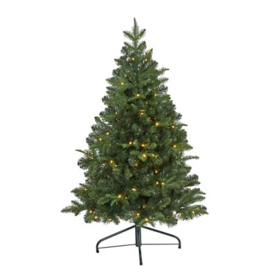 Nearly Natural 4 ft. Grand Teton Spruce Flat Back Artificial Christmas Tree with Clear LED Lights and Bendable Branches