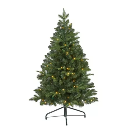 Nearly Natural 4' Grand Teton Spruce Flatback Artificial Christmas Tree with Clear LED Lights and Bendable Branches Artificial Christmas Trees