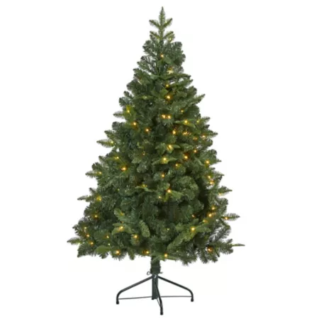 Nearly Natural 5' Grand Teton Spruce Flatback Artificial Christmas Tree with Clear LED Lights and Bendable Branches Artificial Christmas Trees