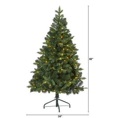 Image showing  5 ft. Grand Teton Spruce Flat Back Artificial Christmas Tree with Clear LED Lights and Bendable Branches